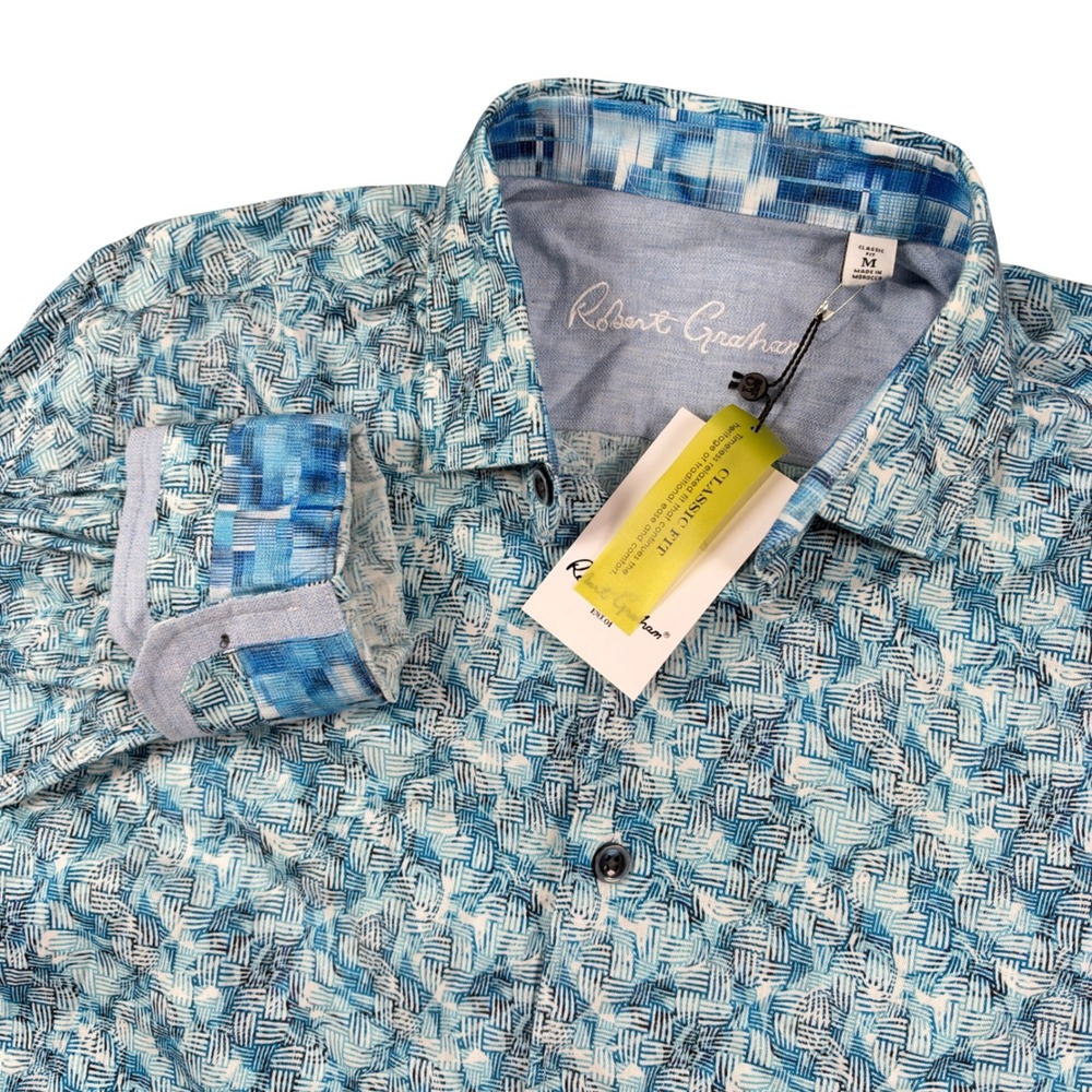 NEW Robert Graham Button Down Mens M Blue Geomorph Classic Fit